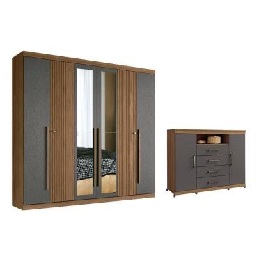 Imagem de Guarda Roupa 2 Peças (1guardaroupa+1cômoda) Qc357 Jatobá/grafite - Santos Andirá