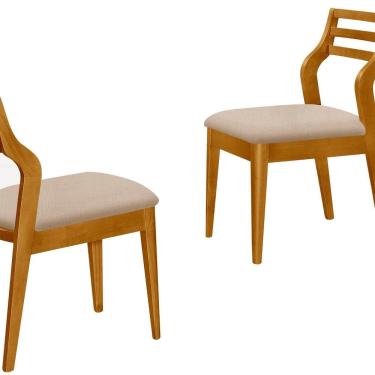 Imagem de Conjunto 2 Cadeiras de Jantar Madeira Maciça Tecido Linho Iris Amêndoa/Bege