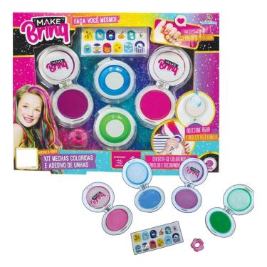 Imagem de Kit Infantil Mechas Coloridas De Cabelo E Adesivos Para Unha