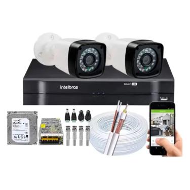 Imagem de Kit 2 Cameras Segurança 720p Full Hd Dvr Intelbras 4ch c/hd completo