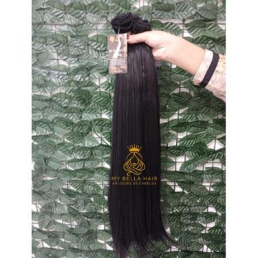 Imagem de Cabelo Liso Semi Humano 50cm Preto Fibra Russa na Tela Europeu - Mega 