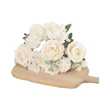 Imagem de Guirlanda De Flores Artificiais Com 7 Hastes De Rosa De Seda, Peônia E