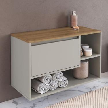 Imagem de Gabinete de Banheiro Suspenso 80cm com 1 Porta Basculante e Nichos Bar