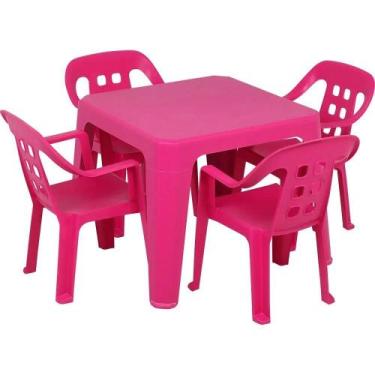 Imagem de Mesa Play Infantil 61 x 46cm Rosa com 4 Cadeiras de Plástico Infantil 