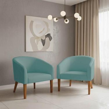 Imagem de Poltrona Sala Decorativa Kit 2 Stella Pé Madeira Trapézio Castanho Cot