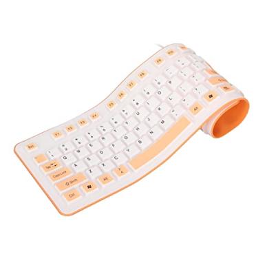 Imagem de Teclado de silicone dobrável, teclado ergonômico silencioso portátil com fio USB de 106 teclas, teclado dobrável à prova d'água, teclado ergonômico silencioso para laptop PC notebook (laranja)