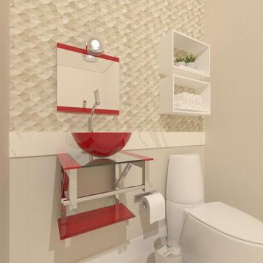 Imagem de Gabinete De Vidro Para Banheiro 40cm Inox Vermelho Ferrari - Cubas E G