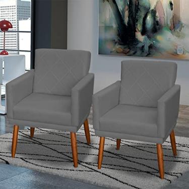 Imagem de Kit 2 Poltronas Decorativas Para Sala Beatriz Com Base Cadeiras Reforçadas Para Sala De Espera Consultório Escritório Recepção Manicure Sala De Estar Suede Cores Pé Castanho - Clique & Decore (Cinza)