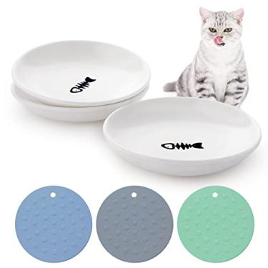 Imagem de Dorakitten Tigelas de Comida para Gatos: Tigelas de Cerâmica para Alimentação Úmida e Seca, com Tapete Antiderrapante