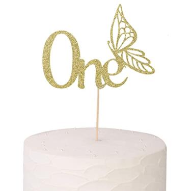 Imagem de Topo de bolo de borboleta com 1º aniversário - primeiro aniversário para decoração de festa, esmagamento de bolo de borboleta, adereços de fotos para chás de bebê