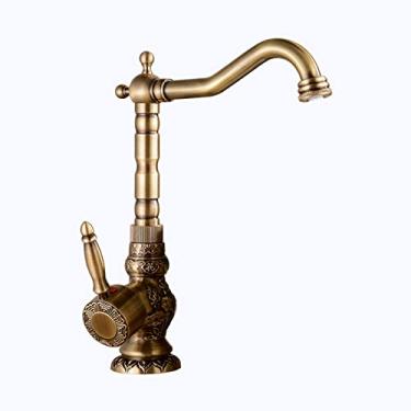 Imagem de LIDON Torneira de cozinha retrô, torneira de cozinha de alça única, torneira de pia de latão vintage, torneira de pia de banheiro vintage furo único, torneira de pia de cozinha alta, D antigo (cor: antigo D)