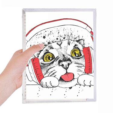 Imagem de Fone de ouvido vermelho branco para amantes de animais de estimação, caderno de folhas soltas diário recarregável de papelaria