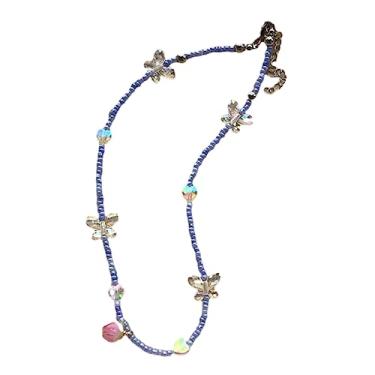 Imagem de Maybenice Colar com pingente de borboleta para mulheres, contas coloridas, gargantilha, corrente de clavícula, acessórios de joias de festa, one size, Acrílico, Sem Pedra Preciosa