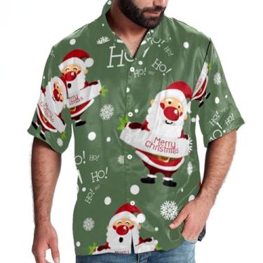 Imagem de RODAILYCAY Camisa de praia masculina casual de manga curta com botão amarelo árvore de Natal Papai Noel, P, Multicolorido 4, P