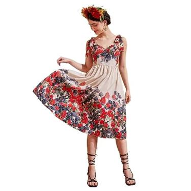 Imagem de Camisa Feminina Floral Print Tie Shoulder Cami Dress (Color : Multicolor, Size : CH)