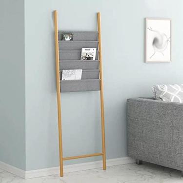 Imagem de Organizador de revistas alto de 160 cm para sala de estar, expositor de piso de parede para catálogo de folhetos, literatura, armazenamento de jornais, com 6 bolsos/saco, cor de madeira, lar