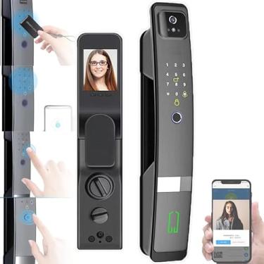 Imagem de Fechadura De Porta Inteligente (6 Maneiras De Desbloquear) + Rosto 3D, Com Chave + Cartão Ic + Carregamento De Emergência USB, Aplicativo Tuya/Smart Life