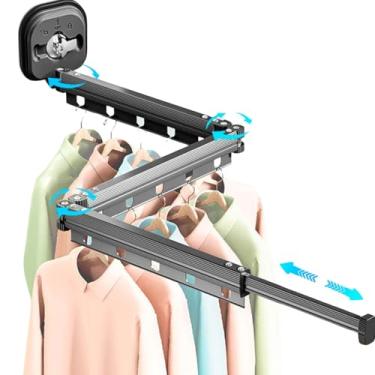 Imagem de Varal retrátil de Roupas Rack de secagem com Ventosa Rack de Lavanderia montado na Parede Dobra tripla de Aluminio (Dobra Tripla Cinza)