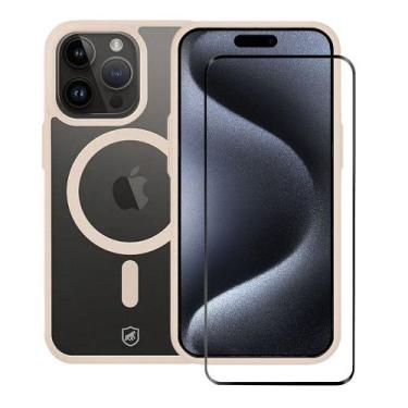 Imagem de Kit Capa case capinha Magsafe Rosa e Pelicula Coverage 5D Pro Preta pa