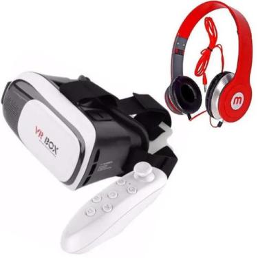Imagem de Óculos Vr 3d + Controle Bluetooth + Fone De Ouvido - Vr Box, Fone Verm