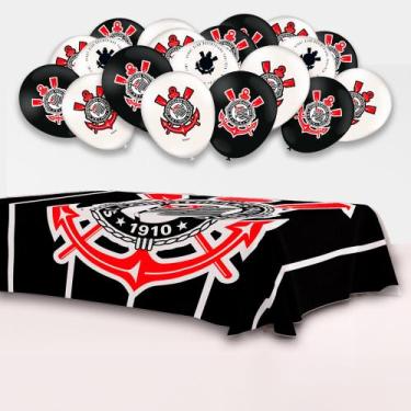 Imagem de Kit festa Corinthians Decor Toalha de Mesa 1,40m +25 balões  - Festcol