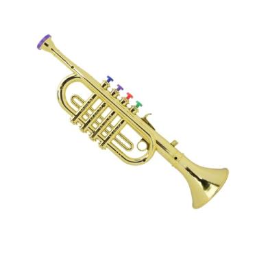 Imagem de Trompete Infantil, Chaves Coloridas de Plástico, Instrumento de Vento Revestido Dourado, Presente para Crianças, Brinquedo de Música Pré-escolar