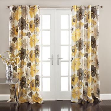 Imagem de Lush Decor Ilhó isolado floral Leah, 132 cm L x 300 cm C, amarelo e cinza