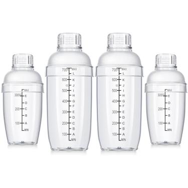 Imagem de Lallisa 4 peças de coqueteleira de plástico, batedeira de bebida à mão, coqueteleira, com escamas e coador, copo de coqueteleira transparente com medidas, ferramenta de mistura para chá e café e leite