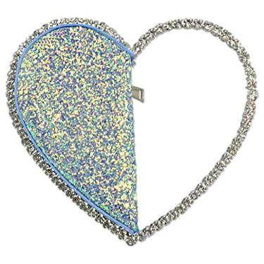 Imagem de Anopo Bolsa clutch mini coração formato redondo strass moldura diamante glitter lantejoulas brilhantes bolsa noite festa de casamento, Coração roxo, One Size