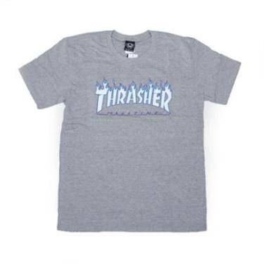 Imagem de Camiseta Thrasher Magazine Flame Logo Sky - Cinza Mescla-Masculino