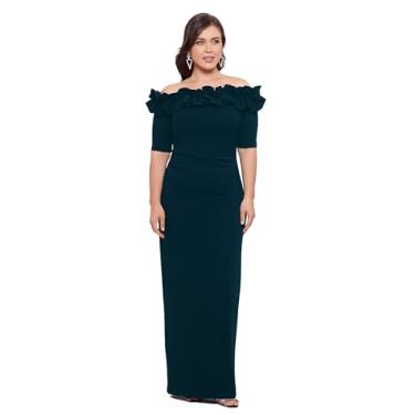 Imagem de Xscape Vestido feminino plus size longo tomara que caia com babados e crepe, Pinheiro, 54