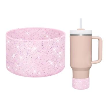 Imagem de WUQID Bota protetora de silicone brilhante, compatível com Stanley Tumbler de 567 a 1,134 ml e garrafa de água Hydro Flask de 340 a 680 g e mais garrafas/copos inferior de 7 a 7,5 cm, a capa de manga