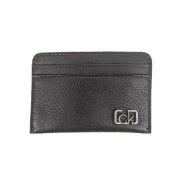 Imagem de Carteira Calvin Klein Porta Cartão Couro Metal CK Marrom Café-Masculino