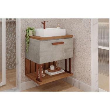 Imagem de Bancada de Banheiro Balcão Duna 1 Porta c/ Cuba 60cm Cimento/Freijo - MGM