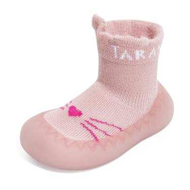 Imagem de TARANIS Sapatos de caminhada para bebês, chinelos respiráveis com sola de borracha macia para meninos e meninas, Gato rosa, 16