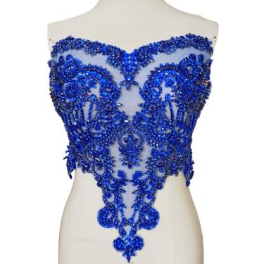 Imagem de Succi Shan Apliques de remendos feitos à mão com cristais de strass de vidro para costurar em vestidos de noiva de renda de renda DIY roupas (azul)