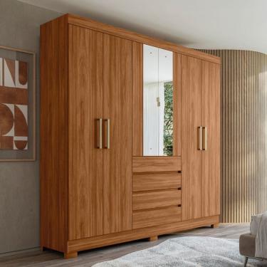 Imagem de Guarda-Roupa Casal ópera 6 Portas 4 Gavetas com Espelho Nogueira Touch - Demóbile