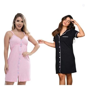 Imagem de Kit 2 Camisolas Amamentação Maternidade Pós Cirúrgico Hospitalar Abert