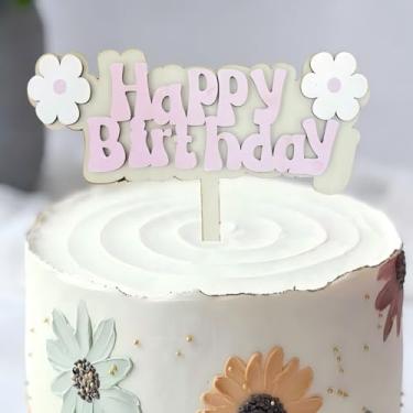 Imagem de Happy Birthday Cake Topper, Daisy Wooden Versatile Cake Topper for Birthday Party Decoration Ideas, Perfect Keepsake for your family and friends (Happy Birthday Topper)
