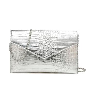 Imagem de CuteClear Bolsa clutch envelope para mulheres, bolsa de couro para noite com corrente removível para festa de casamento, formatura, Prata - cobra