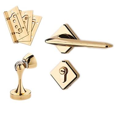 Imagem de Puxador de porta para uso interno, maçanetas de porta de liga de zinco com chave silenciosa, maçaneta de porta de entrada de banheiro para quarto interno, conjunto de porta de entrada de