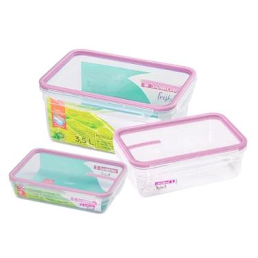 Imagem de Kit Conjunto 3 Potes Herméticos Sanremo 1,6L 2,5L 3,5L Rosa Marmita Alimentos Mantimentos Academia