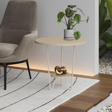 Imagem de Mesa Lateral Redonda Industrial Italy Ferro Branco e Tampo Off-white -