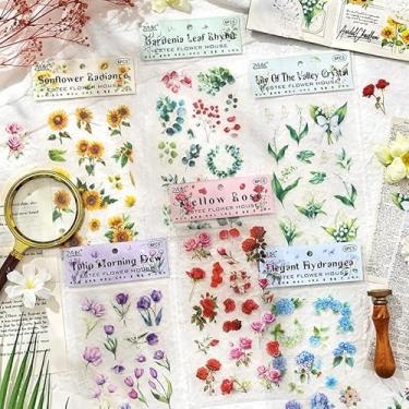 Imagem de 360 peças vintage plantas flores folhas scrapbook kit de adesivos flor PET transparente à prova d'água conjunto de adesivos para lixo diário garrafas de água telefone laptop pacote de decalques para