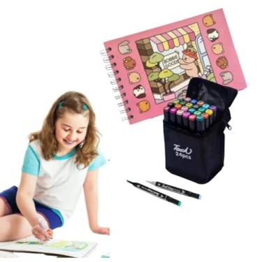 Imagem de Kit Canetinhas Ponta Dupla Para Pintar Marca Texto De 24 Cores + 1 Livro De Colorir Capa Dura 50 Páginas (2)