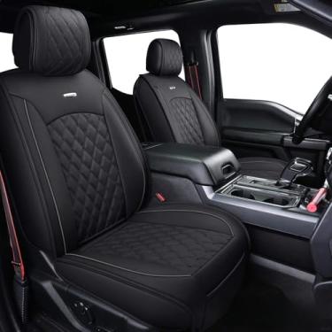 Imagem de Aierxuan – Conjunto completo de capas de assento de carro com couro à prova d'água, capa de almofada automotiva de veículo para carros SUV pick-up caminhão adequado para 2015 a 2020 Ford F150 e 2017 a 2020 F250 F350 F450 (preto)