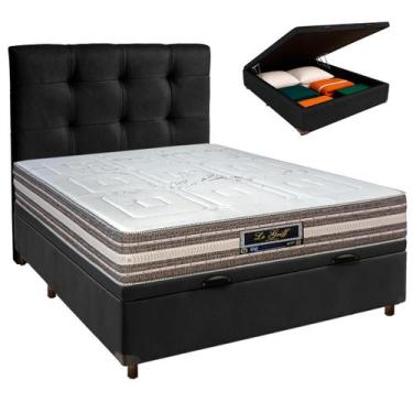 Imagem de Cama + Bau Preto e Colchão Molas Ensacadas Casal - Legriff Sankonfort 