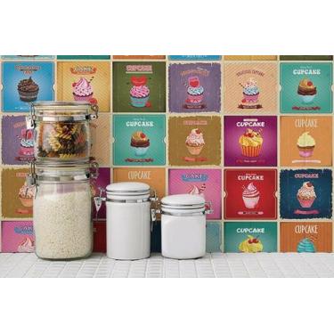 Imagem de Adesivo de Azulejo Vintage Cup Cake para Cozinha 20x20 12un - Quartinh