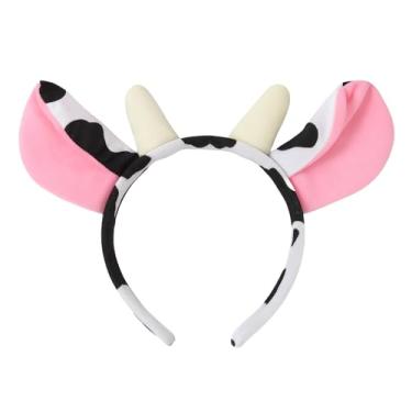 Imagem de Broeify Tiara de orelhas de vaca e chifres, faixa de cabelo de animal de pelúcia