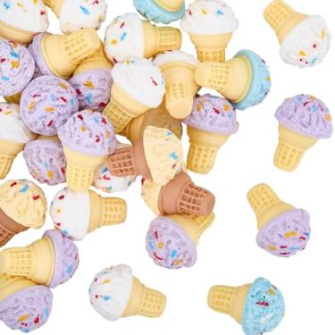 Imagem de SUNNYCLUE 1 caixa, 30 peças, pingentes de cone de sorvete, cabochão de resina, alimentos a granel, colorido, 3D, verão, opaco, doce, imitação, pequeno copo de gelo, cabochão para fazer joias